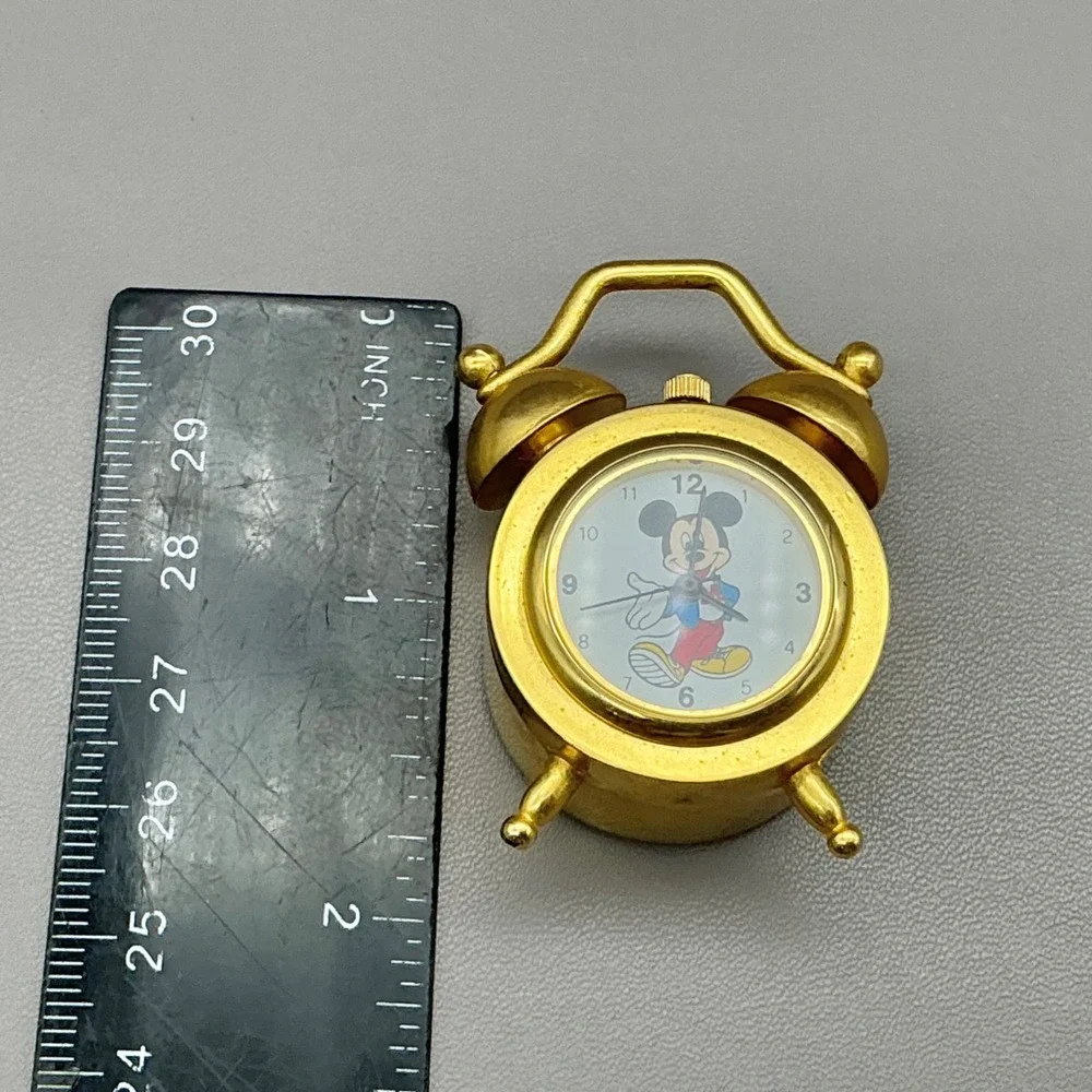 Disney Clock Gold Tone Mickey Mouse Vintage Miniature Alarm Style NEW BATTERY